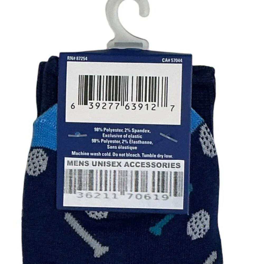 Golf Crew Socks Mens Novelty Funny Print Blue Unisex OS Shoe Size 6-12